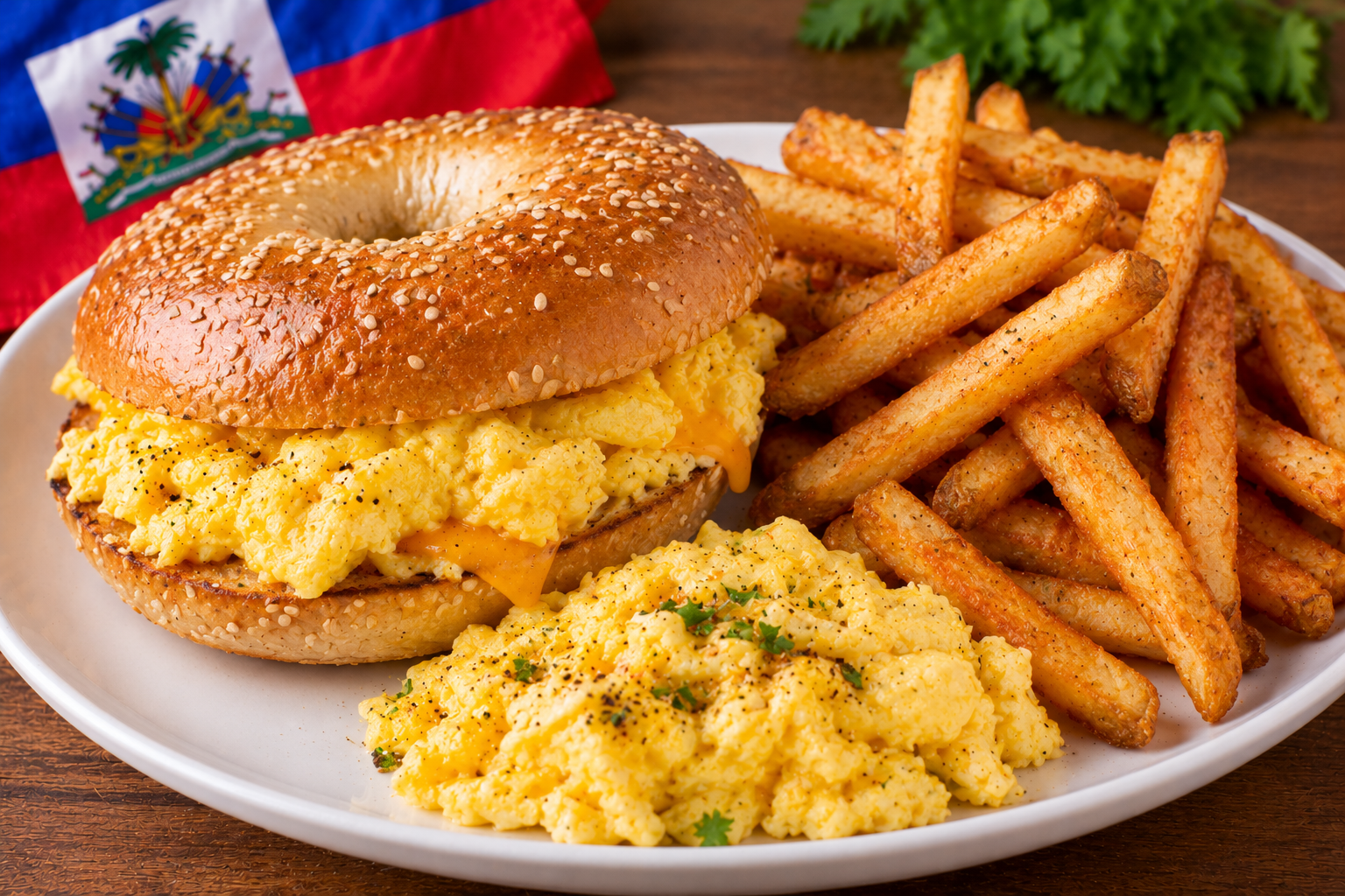 Bagels w/ Eggs and Fries